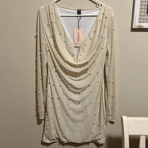 SHEIN Cream Midi Dress with Pearl Accents